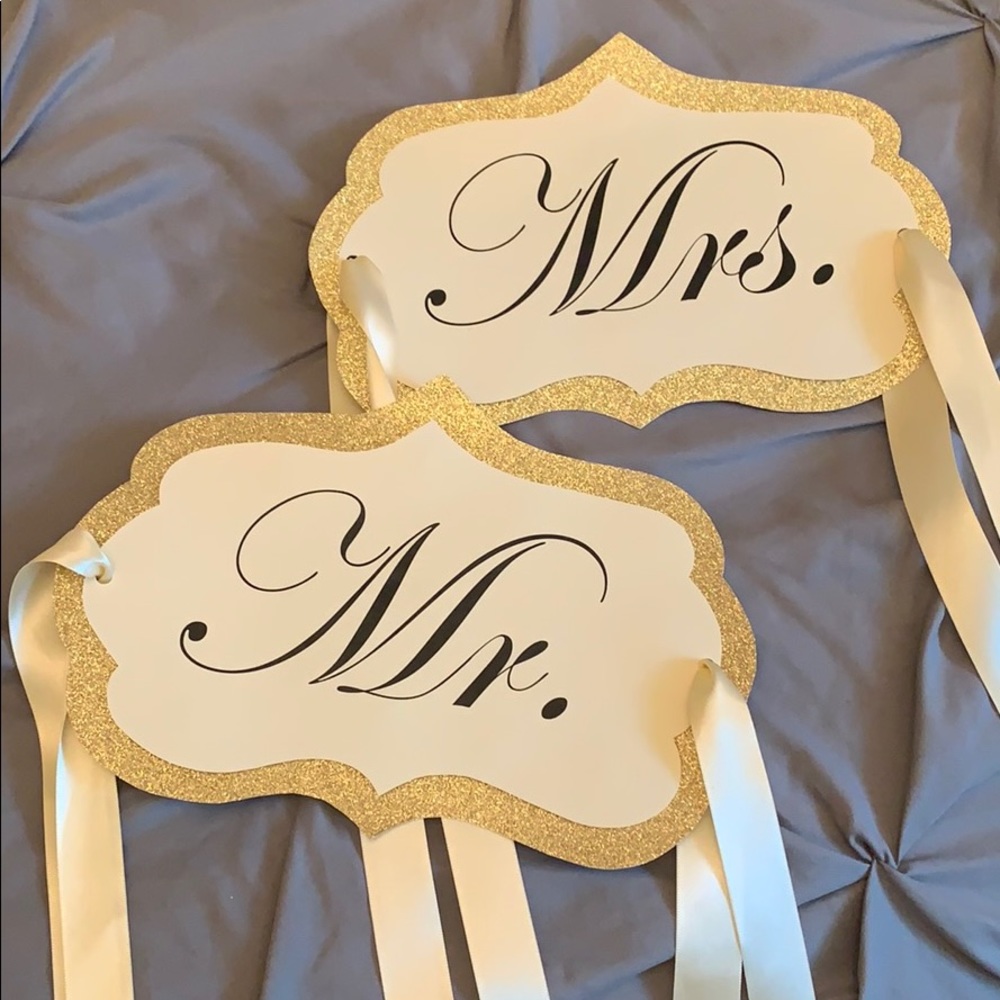 Mr. & Mrs. wedding chair signs.